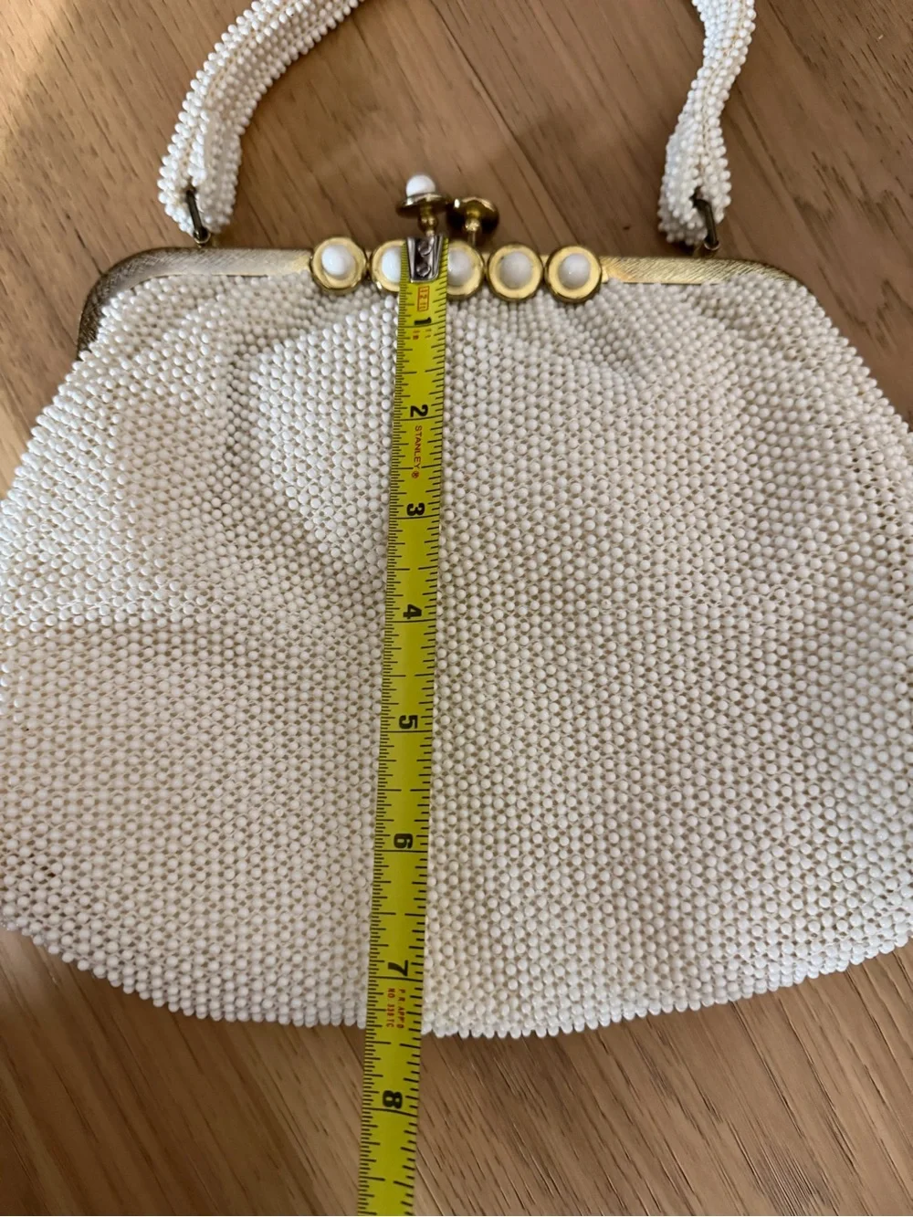 Vintage lumered Pearl petite bead Beaded White Evening Clutch with Gold Frame